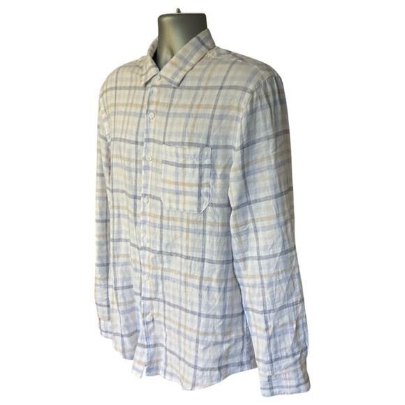 Magaschoni Man Neutral Check Linen Blend Casual Button Down Size M - Picture 2 of 9